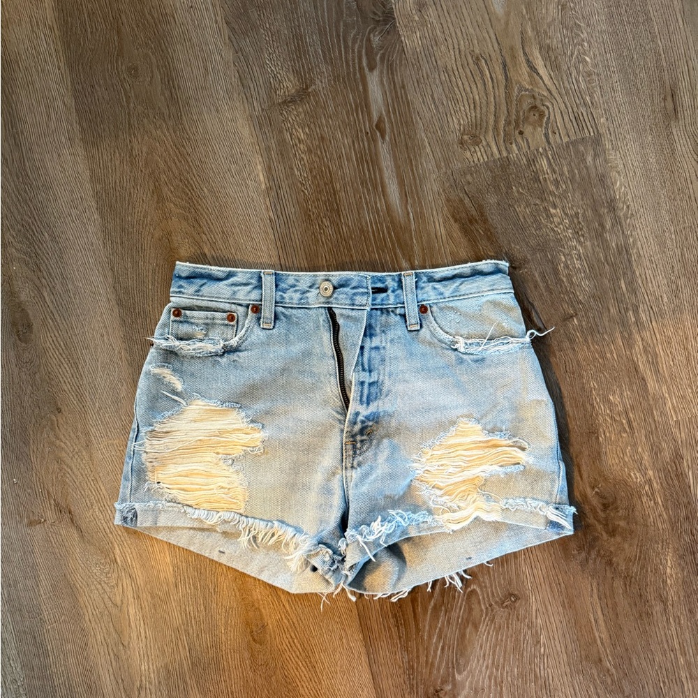 Abercrombie & Fitch Light Blue Distressed Jean Shorts